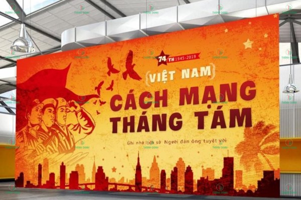 Backdrop trang trí sân khấu 30/4 1/5 in bạt Hiflex giá rẻ