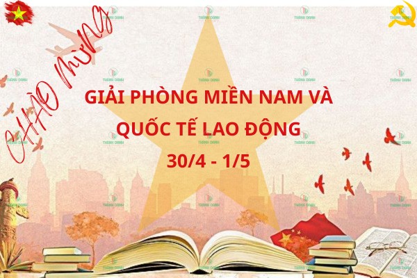 Backdrop trang trí sân khấu 30/4 1/5 với thiết kế biểu tượng ngày lễ