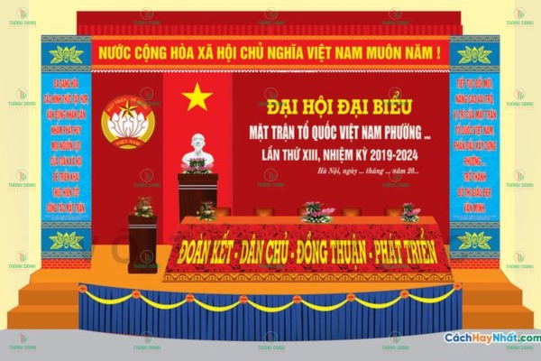 Kết hợp các vật liệu khác nhau cho backdrop trang trí sân khấu 30/4 1/5 thêm sinh động