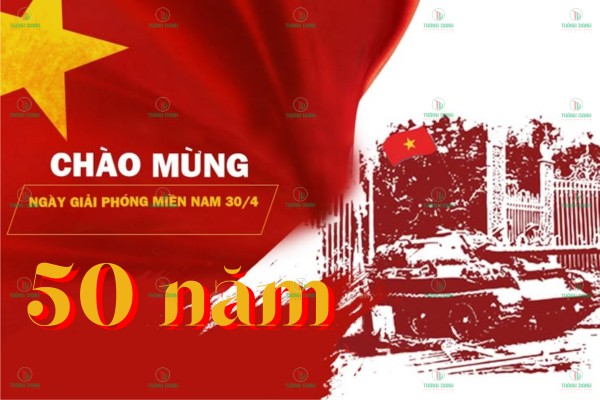 Mẫu backdrop 30/4 1/5 giá rẻ in bạt Hiflex