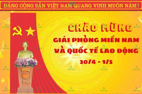 Sử dụng hình ảnh biểu tượng trên backdrop trang trí sân khấu 30/4 1/5